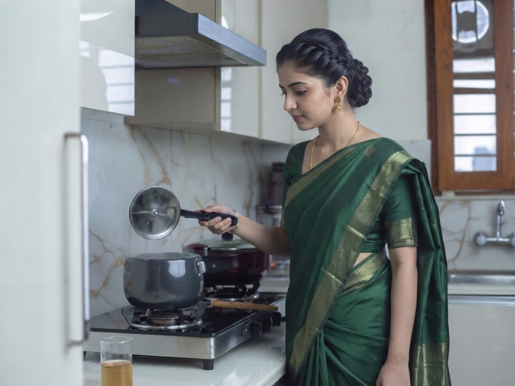 Helper preparing a meal for the household